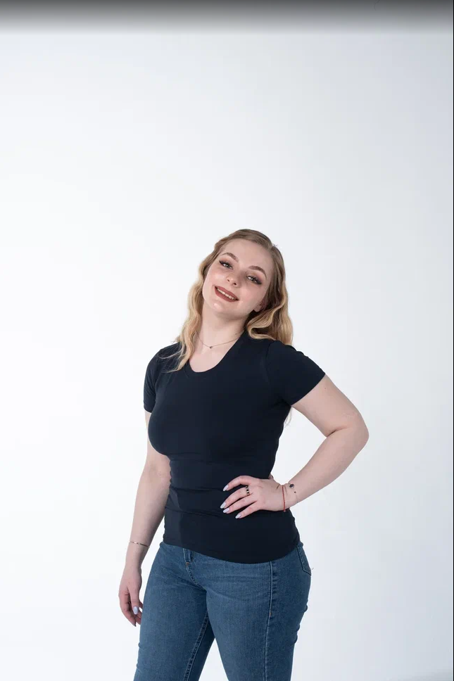 Темная-синяя женская футболка оптом